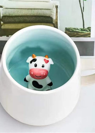 Surprise 3D Coffee Mug Animal Inside 12 oz with Baby Cow,Cute Cartoon Handmade Ceramics Cup,Christmas Birthday Surprise for Friends Family or Kids (Baby Cow)