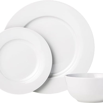 Amazon Basics Kitchen Dinnerware Set, Microwave and Dishwasher Safe, Plates, Bowls, Service for 6, 18-Piece, White