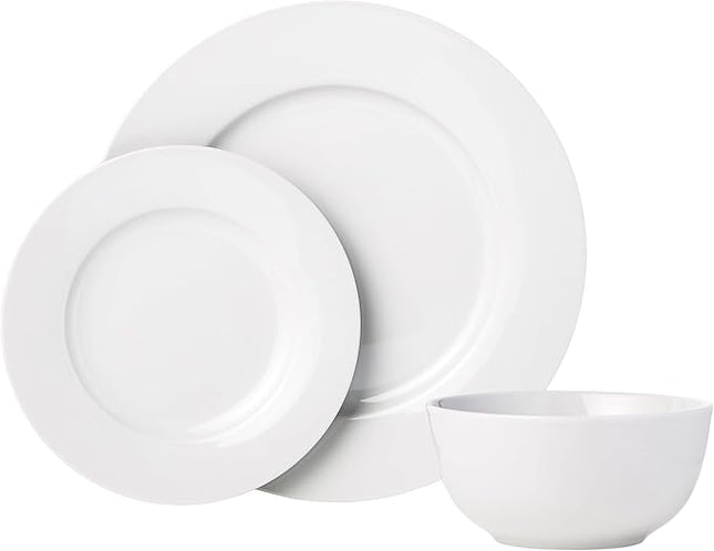 Amazon Basics Kitchen Dinnerware Set, Microwave and Dishwasher Safe, Plates, Bowls, Service for 6, 18-Piece, White