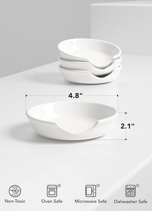 LE TAUCI Ceramic Spoon Rest for Stove Top, 4.8 Inch Spoon Holder for Kitchen Counter, Kitchen Gadgets, Coffee Spoon Cradle, Home Accessories for Utensils, Set of 4, White