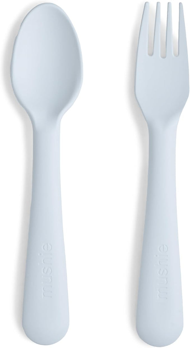 mushie Flatware Fork and Spoon Set For Kids | Made in Denmark (Powder Blue)