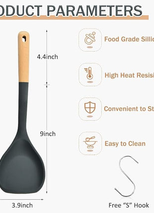 Wok Spatula, Silicone Wok Spatula Turner with Heat Resistant Wooden Handle, Kitchen Utensil Cooking Shovel Scoop Ladle for Scooping, Flipping, Stirring, Durable BPA-free Nonstick Cooking, 13.2Inch