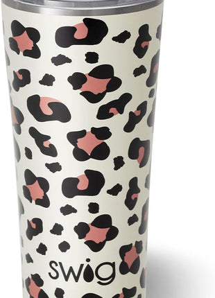 Swig Life 22oz Insulated Tumbler, Travel Coffee Tumbler with Lid, Cup Holder Friendly Travel Coffee Mug, Stainless Steel (Luxy Leopard)