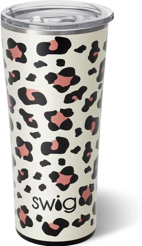 Swig Life 22oz Insulated Tumbler, Travel Coffee Tumbler with Lid, Cup Holder Friendly Travel Coffee Mug, Stainless Steel (Luxy Leopard)