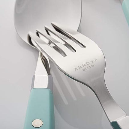 ANNOVA Silverware Set, Retro/Rivet Colorful Stainless Steel Tableware Kitchen Flatware Set Utensils, Includes Dinner Knives, Forks, Spoons & Dessert Spoons (Turquoise, 24 Pieces)