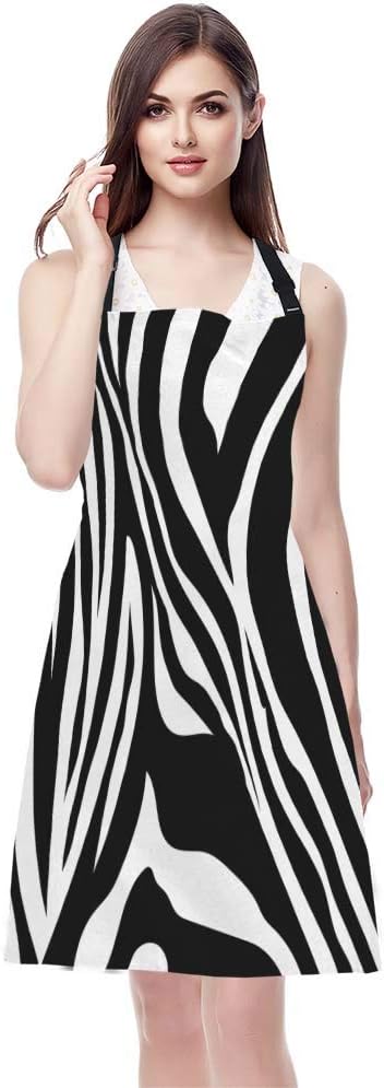 EKOBLA Zebra Stripes Aprons Black And White Zebra Print Animal Pattern Skin Abstract Art Waterproof Resistant Chef Cooking Kitchen BBQ Adjustable Aprons for Women Men 27x31 Inch