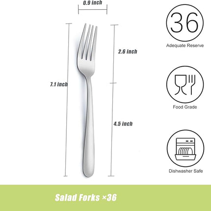 36 Piece Salad Forks, 7 Inch Small Forks in Stainless Steel mirror polished and Dishwasher Safe, Used For Tasting Cakes and Fruits