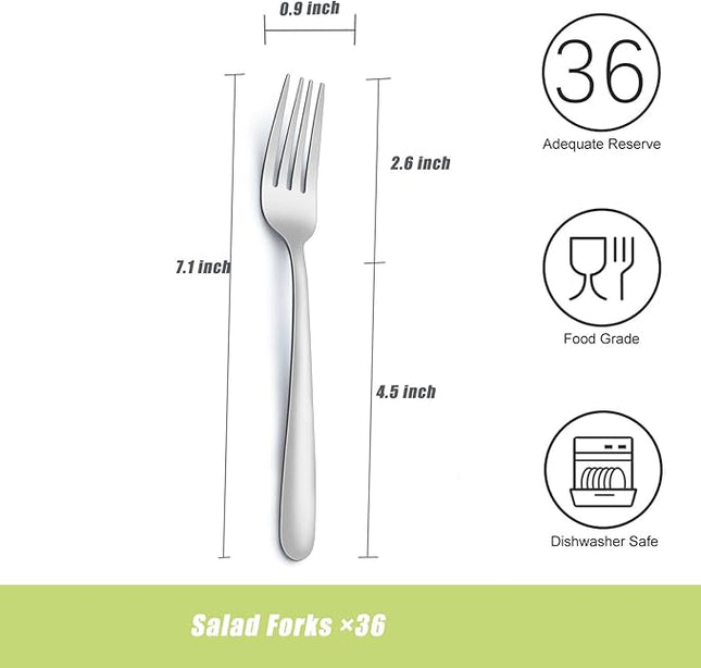 36 Piece Salad Forks, 7 Inch Small Forks in Stainless Steel mirror polished and Dishwasher Safe, Used For Tasting Cakes and Fruits
