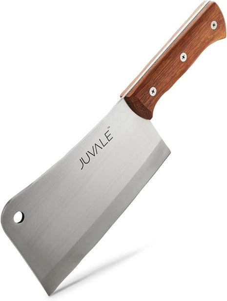 Juvale Meat Cleaver - 8-Inch Stainless Steel Blade, Wood Handle - Heavy-Duty Butcher Knife & Bone Cleaver for Beef Brisket, Meat Cutting & Chopping - Chopping Knife
