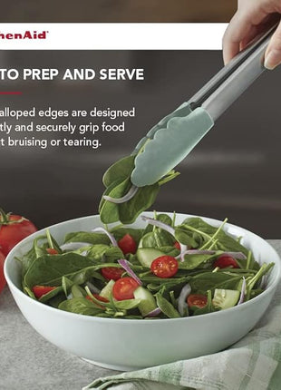 KitchenAid Gourmet Silicone-Tipped Stainless Steel Tongs, 12 Inch, Pistachio
