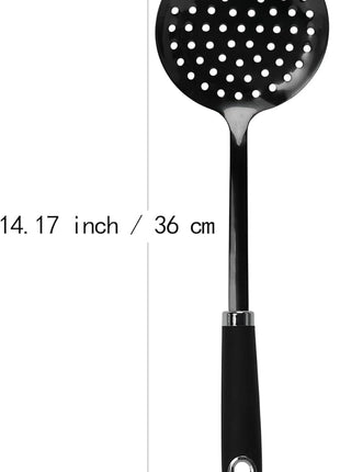 Skimmer Spoon, Slotted Spoons for Cooking, Slotted Spoon, Kitchen Stainless Steel Serving Spoons, Stainless Steel Strainer, Black