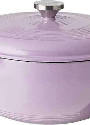 Lodge 7.5 Quart Enameled Cast Iron Oval Dutch Oven with Lid – Dual Handles – Oven Safe up to 500° F or on Stovetop - Use to Marinate, Cook, Bake, Refrigerate and Serve – Lilac