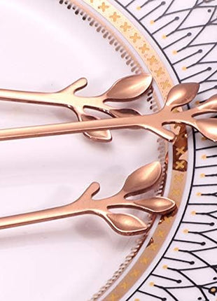 AnSaw Elegant Rose Gold Leaf Coffee Spoons - 10-Piece, 4.7" Mini Stainless Steel Espresso & Dessert Tea Spoons, Perfect for Demitasse & Small Servings