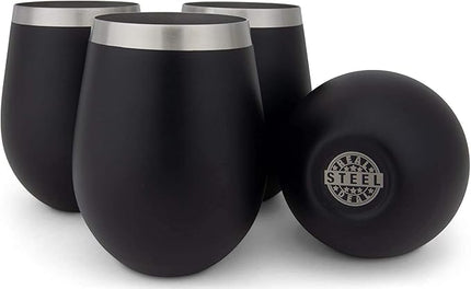 Stainless Steel Unbreakable Wine Tumblers: Stemless Camping Wine Glasses, NO LIDS, Cool Outdoor 18 oz Metal Wine Glass Set of 4 - Portable for Pool, Picnic - Drinking Cups for Outdoors