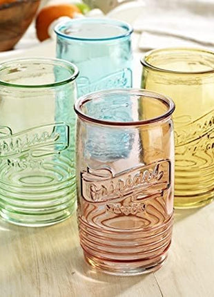 Glaver's Set Of 4 Original Mason Collins Glasses Assorted Colored Drinking Glasses For Juice, Cocktails, Beverage Glass Cups, Hand Wash-In Cold Water (Original Mason Colored 20 OZ)