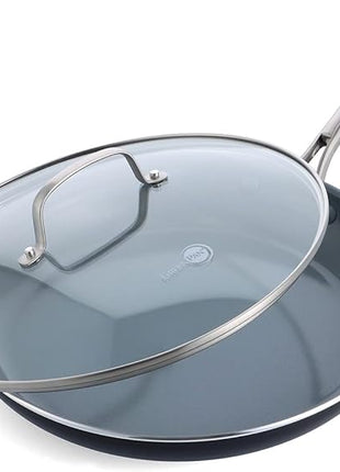 GreenPan Swift Healthy Ceramic Nonstick, 12" Frying Pan Skillet with Lid, Stainless Steel Handle, PFAS-Free, Dishwasher Safe, Oven Safe, Black