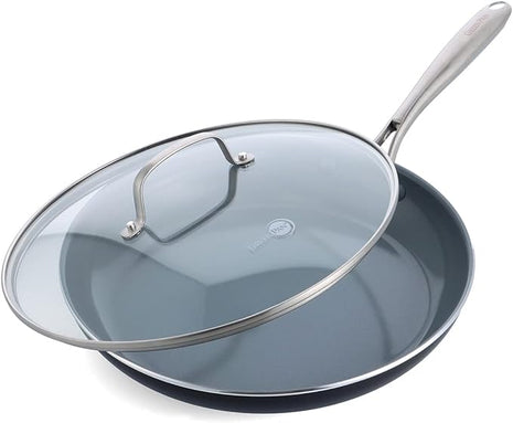 GreenPan Swift Healthy Ceramic Nonstick, 12" Frying Pan Skillet with Lid, Stainless Steel Handle, PFAS-Free, Dishwasher Safe, Oven Safe, Black