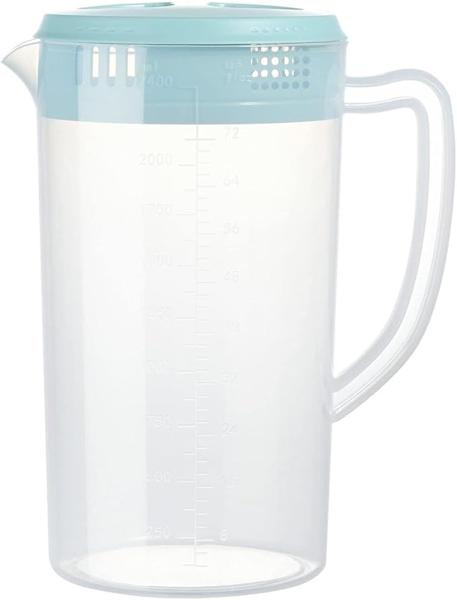 0.66 Gallon/2.5 Litre Plastic Pitcher with Lid BPA-FREE Eco-Friendly Carafes Mix Drinks Water Jug for Hot/Cold Lemonade Juice Beverage Jar Ice Tea Kettle (Blue, 81oz)