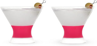 HOST Freeze Insulated Martini Cooling Cups, Plastic Freezer Gel Chiller Double Wall Stemless Cocktail Glass Bright Pink 9oz Set of 2