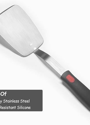 Stainless Steel Spatula, Solid Metal Turner for Kitchen Use, VOVOLY Heavy Duty Cooking Spatula, Wide Blade with Beveled Edge, Heat Resistant Silicone Handle, Dishwasher Safe