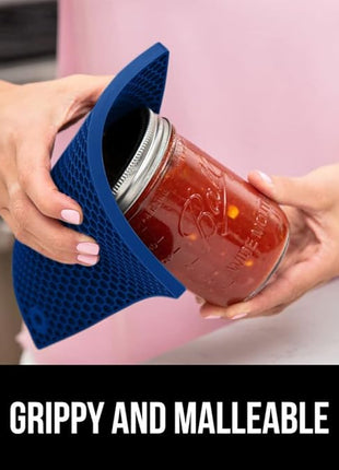 GORILLA GRIP BPA-Free Soft Silicone Oven Mitts and Pot Holders Sets of 4, Heat Resistant Waterproof Cooking Gloves, Thick Cotton Lining, Flexible Gripping for Baking Grilling, Kitchen Trivets, Blue