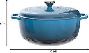 Lodge 7.5 Quart Enameled Cast Iron Dutch Oven with Lid – Dual Handles – Oven Safe up to 500° F or on Stovetop - Use to Marinate, Cook, Bake, Refrigerate and Serve – Cornflower Blue