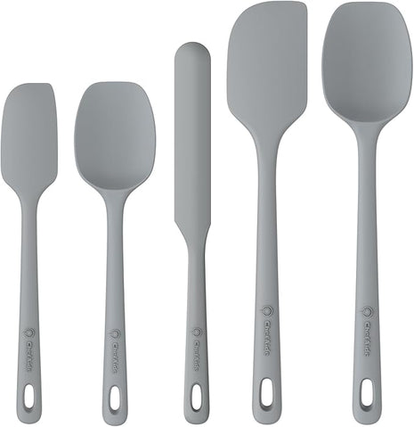 5 Pieces Silicone Spatula Set, Food Grade Rubber Spatula, Upgrade Strong Handle with Ergonomic Grip, Heat Resistant Up to 600°F for Nonstick Cookware, Cooking Gray