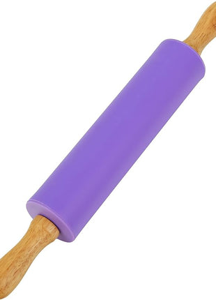 Koogel Rolling Pin for Baking, 12 Inch Non-Stick Silicone Surface, Wooden Handle Rolling Pin for Baking Pies, Pastry, Cookies, Kitchen Essential