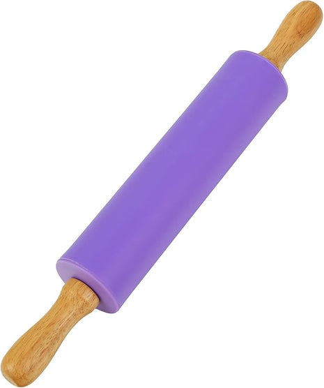 Koogel Rolling Pin for Baking, 12 Inch Non-Stick Silicone Surface, Wooden Handle Rolling Pin for Baking Pies, Pastry, Cookies, Kitchen Essential