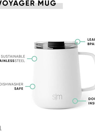 Simple Modern Travel Coffee Mug with Lid and Handle | Reusable Insulated Stainless Steel Coffee Tumbler Tea Cup | Gifts for Women Men Him Her | Voyager Collection | 12oz | Winter White