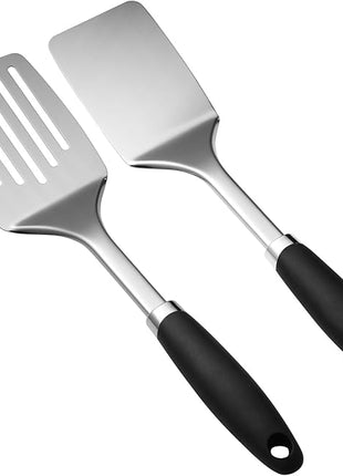 Stainless Steel Spatulas Set, 2 Pack Heavy Duty Solid & Slotted Turner, Metal Spatulas for Kitchen Use, High Heat Resistant Cooking Utensils for Fish Eggs Pancakes