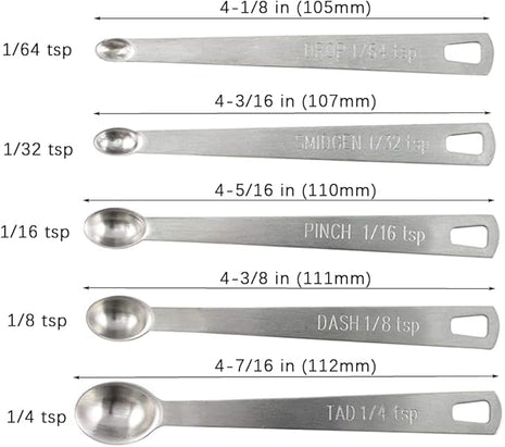 1Pack Mini Measuring Spoons Set, Heavy Duty Stainless Steel Teaspoon for Cooking and Baking, Suitable for Small Amount of Dry or Liquid Ingredients and Spices
