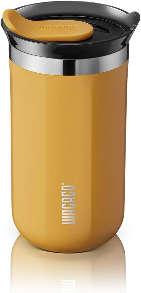 WACACO Octaroma Lungo Vacuum Insulated Coffee Mug, Double-wall Stainless Steel Travel Tumbler With Drinking Lid, 10 fl oz(300ml)， Amber Yellow