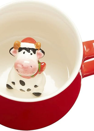 3D Christmas Coffee Mug 12 oz with Cow,Cute Cartoon Handmade Ceramics Cup,Christmas Birthday Surprise for Friends Family or Kids,Best Office Cups Morning Mugs (12 Cow)
