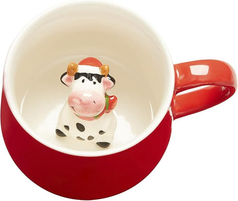 3D Christmas Coffee Mug 12 oz with Cow,Cute Cartoon Handmade Ceramics Cup,Christmas Birthday Surprise for Friends Family or Kids,Best Office Cups Morning Mugs (12 Cow)