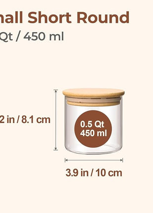 ComSaf 0.5 Qt Glass Food Storage Jars Set of 6, Clear Glass Storage Containers with Lids, Pantry Organization Jar, Spice, Blooming Tea, Coffee, Cookie and Sugar Container, Small jar Set for Kitchen