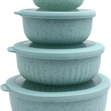 COOK WITH COLOR Prep Bowls with Lids- Wide and Deep Nesting Plastic Small Mixing Bowl Set with Lids, 8 Piece Set - Wide Bowls, Speckled Mint