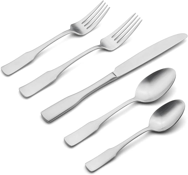 Alata Kate Satin 45-Piece Silverware Set with Utensil-Serving Set,Service for 8,Stainless Steel Flatware Set,Matte Satin Polished Cutlery Set,Dishwasher Safe
