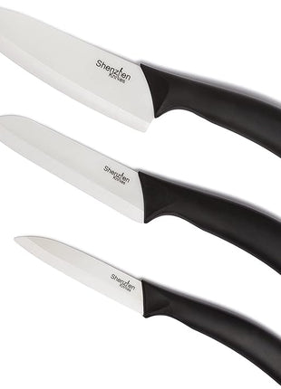 Shenzhen Knives White Ceramic Knife Set - 3-Piece Kitchen Knives Bundle: 6" Chef's, 5" Slicing, and 4" Paring Knife. Lightweight Kitchen Cutlery for Precision Slicing and Cooking