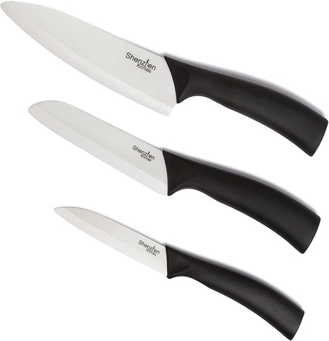 Shenzhen Knives White Ceramic Knife Set - 3-Piece Kitchen Knives Bundle: 6" Chef's, 5" Slicing, and 4" Paring Knife. Lightweight Kitchen Cutlery for Precision Slicing and Cooking