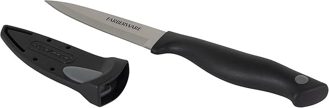 Farberware Edgekeeper 3.5-Inch Paring Knife with Self-Sharpening Blade Cover, High Carbon-Stainless Steel Kitchen Knife with Ergonomic Handle, Razor-Sharp Knife, Black