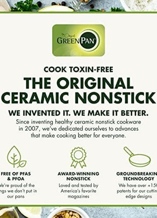 GreenPan Chatham Prime Midnight Hard Anodized Healthy Ceramic Nonstick, 10" and 12" Frying Pan Skillet Set, PFAS-Free, Dishwasher Safe, Oven Safe, Black