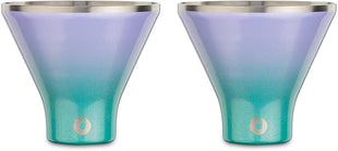 SNOWFOX Premium Vacuum Insulated Stainless Steel Martini Glass, Set of 2, Martinis Stay Icy Cold, Stemless Cocktail Glasses, Elegant Home Entertaining, Bold Beautiful Barware Set, 8 oz, Mermaid