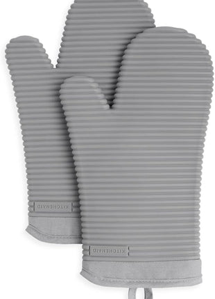 KITCHENAID Ribbed Soft Silicone Oven Mitt 2-Pack Set, 7.5"x13", Grey