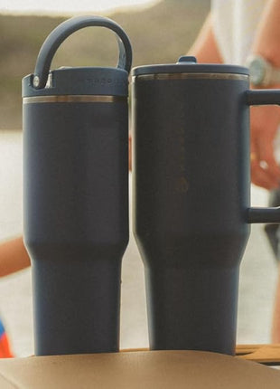 HydroJug Traveler - 40 oz Water Bottle with Handle & Flip Straw - Fits in Cup Holder, Leak Resistant Tumbler-Reusable Insulated Stainless Steel & Rubber Base - Gifts for Women & Men, Midnight