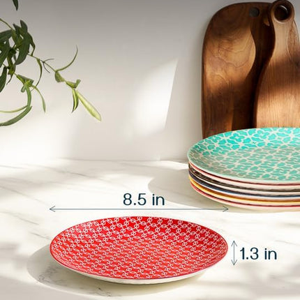 DOWAN 8.5" Salad Plates Set of 6, Ceramic Dessert Plate for Appetizer, Sushi, Microwave, Oven & Dishwasher Safe, Colorful Design Perfect for Party, Wedding, Birthday, Mothers Day Gifts