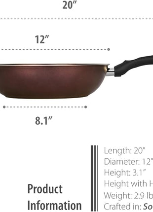 TECHEF - Art Pan Collection Wok/Stir-Fry Pan, Coated 5 times with Teflon Select Non-Stick Coating (PFOA Free) - Made in Korea (12 IN with Lid)