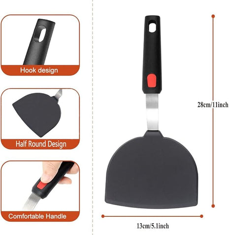 Silicone Fish Spatula Turner Half-Round Dense Spatulas Omelette Pancake Spatulas for Nonstick Cookware Egg 600°F Heat-Resistant