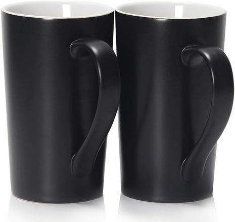 Smilatte 20 oz Large Coffee Mugs, M007 Plain Tall Ceramic Cup with Handle for Dad Men, Set of 2, Black