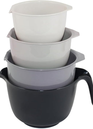 Glad Mixing Bowls with Pour Spout, Set of 4 - Nesting Plastic Bowls (1.2qt, 1.9qt, 2.8qt, and 3qt with Handle) - Non Slip Base, Dishwasher Safe Kitchen Cooking and Baking Supplies, Grey